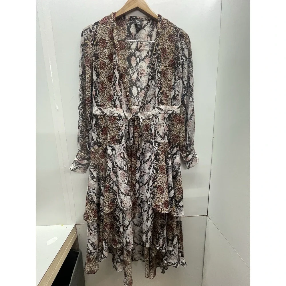 Becca‎ Tilley x Bar III Womens XS Snakeskin Leopard Tiered Ruffle Midi Dress